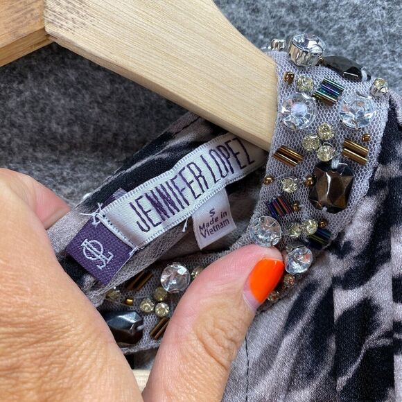 New Jennifer Lopez Blouse Women S Small Black Animal Print Sleeveless Wide Strap - Picture 7 of 11